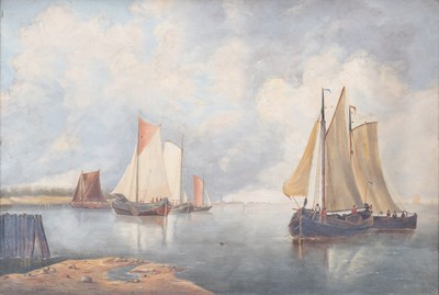 Lot 1024 - K*Crowe (19th Century) Boats in calm waters...