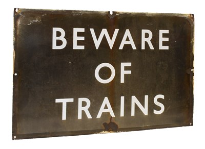 Lot 792 - BR(W) Beware Of The Trains Enamel Sign