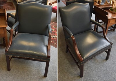 Lot 1178 - Pair of Mahogany Framed Blue Leather...