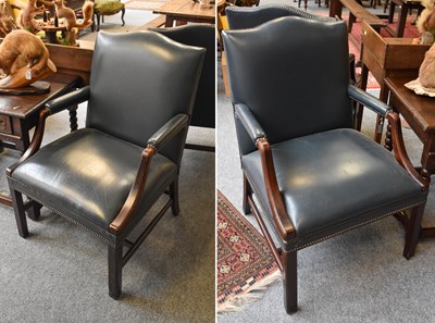 Lot 1177 - Pair of Mahogany Framed Blue Leather...