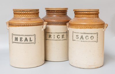 Lot 340 - A Set of Three Large Stoneware Storage Jars...