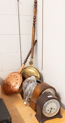 Lot 1260 - Three Mantle Time Pieces and three bed warming...