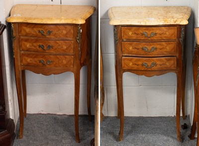Lot 1211 - A Pair of French Marble Topped Inlaid Kingwood...