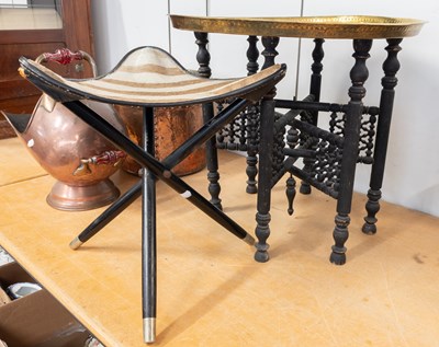 Lot 1229 - A Folding Campaign Stool, with ebonised base...