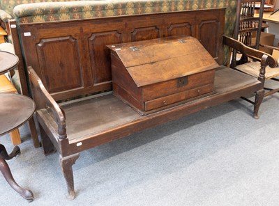 Lot 1238 - An 18th Century Five Panel Oak Settle, with...