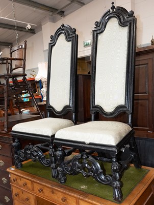 Lot 1305 - A Pair of Ebonised 18th Century High Back Hall...