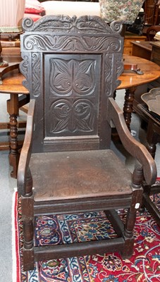 Lot 1324 - A 17th Century Style Carved Oak Wainscot Chair