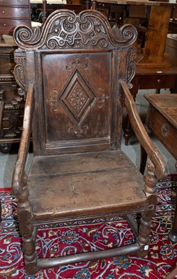 Lot 1327 - An 18th Century Carved Oak Wainscot Chair