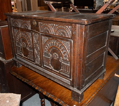 Lot 1378 - A Small 18th Century Carved Oak Coffer, 91cm...