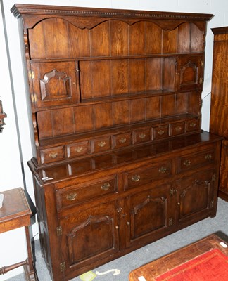 Lot 1382 - An 18th Century Style Oak Dresser and Rack,...