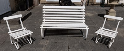 Lot 1253a - A White Painted Slated Wooden Garden Bench...