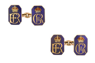 Lot 2417 - A Pair of 9 Carat Gold Enamel Cufflinks...