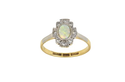 Lot 2466 - An Opal and Diamond Cluster Ring of plaque...