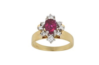Lot 2298 - A Red Stone and Diamond Cluster Ring the...