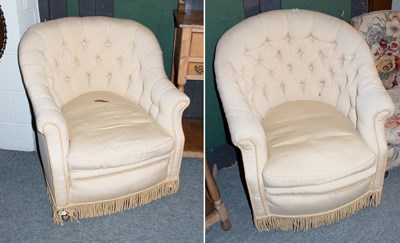 Lot 1172 - A Pair of Button Back Upholstered Tub Chairs,...