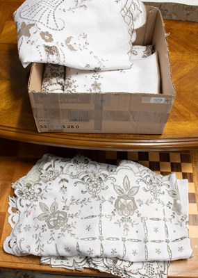 Lot 1018 - White Linen Embroidered Table Cloths,...