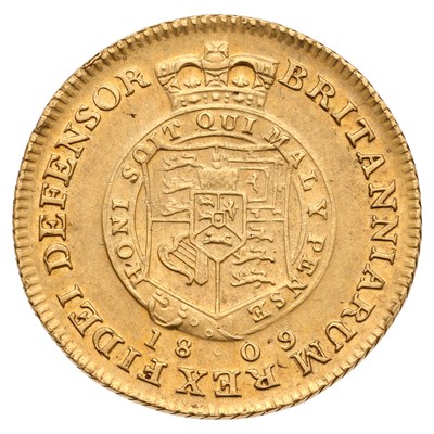 Lot 277 - George III, Half Guinea 1809, seventh laureate...