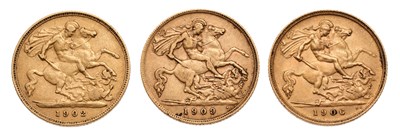 Lot 330 - 3x Edward VII, Half Sovereigns, 1902, 1906 and...