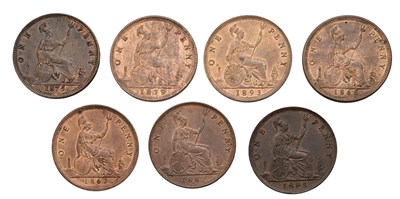 Lot 188 - High Grade Victoria 'Bun' Pennies, 7 in total,...