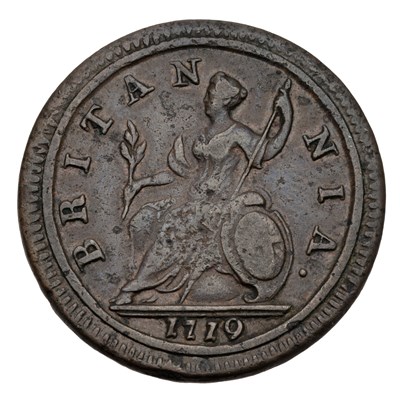 Lot 115 - George I, Halfpenny 1719, second issue, ornate...