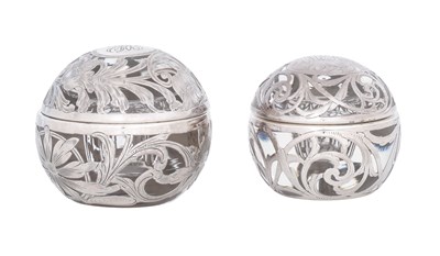 Lot 938 - A Pair of American Silver Overlay Glass Ink-Bottles