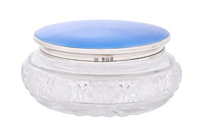 Lot 412 - A George V Silver and Enamel-Mounted Cut-Glass Dressing-Table Jar
