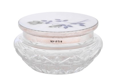 Lot 204 - An Elizabeth II Silver and Enamel-Mounted Cut-Glass Dressing-Table Jar