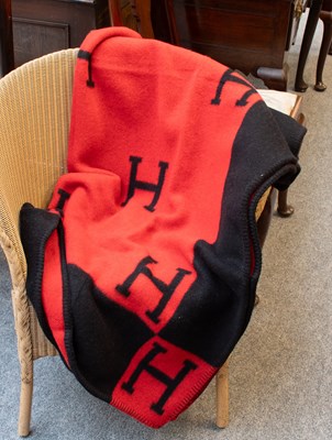 Lot 1020 - Hermes Black and Red Wool Blanket no label