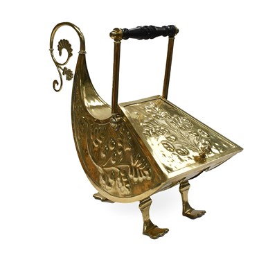 Lot 741 - An Arts & Crafts Leaf-Decorated Brass Coal...