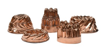 Lot 644 - Five Various Victorian Copper Jelly Moulds,...