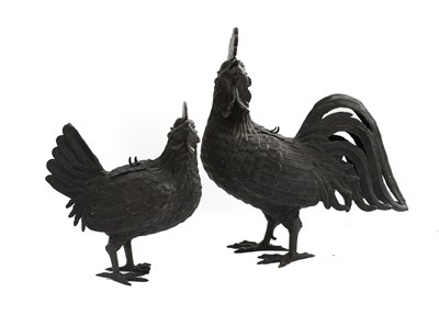 Lot 278 - A Pair of Japanese Patinated Bronze Zoomorphic...