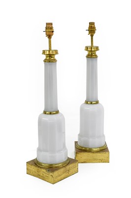 Lot 151 - A Pair of White Opaque Glass Table Lamps, 20th...