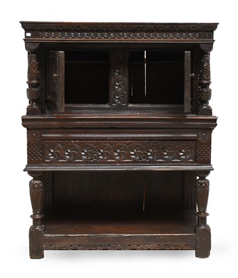 Lot 351 - A Charles I Carved Oak Cupboard on Stand,...