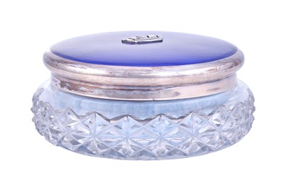 Lot 147 - A George V Silver-Mounted and Enamelled Cut-Glass Dressing-Table Jar