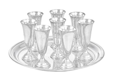 Lot 1037A - A Set of Eight Silver Tot-Cups and a Tray