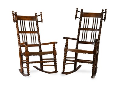 Lot 489 - An Ash and Rush-Seated Rocking Chair, late...