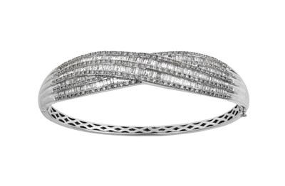 Lot 2214 - A 14 Carat White Gold Diamond Bangle of...