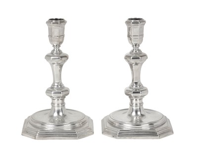 Lot 2402 - A Pair of Queen Anne Silver Candlesticks