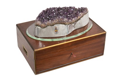 Lot 2564 - A George V Silver, Enamel and Specimen Amethyst Centrepiece