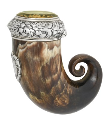 Lot 2509 - A Victorian Scottish Silver and Paste-Mounted Horn Snuff-Mull