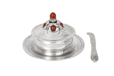 Lot 2528 - A Danish Silver and Hardstone Butter-Dish, Cover and Butter-Knife