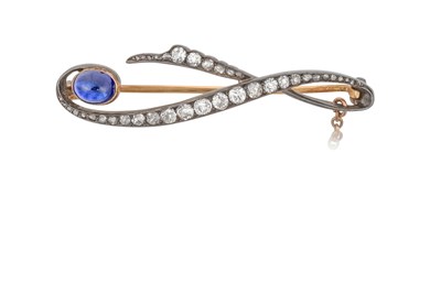 Lot 2085 - A Synthetic Sapphire and Diamond Brooch