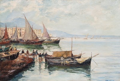Lot 1066 - Continental School (20th Century) Harbour with...
