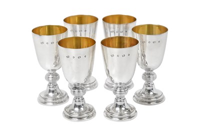 Lot 2580 - A Set of Six Elizabeth II Parcel-Gilt Silver Goblets