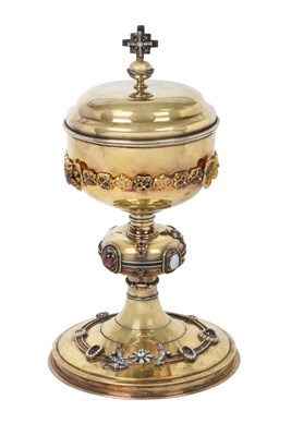 Lot 2612 - A Victorian Silver-Gilt, Multi-Gem Set and Gold-Mounted Ciborium and Cover