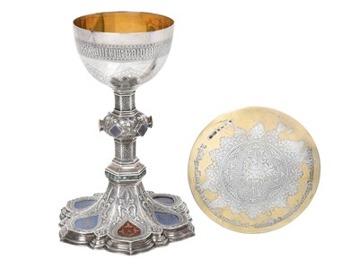 Lot 2608 - A Victorian 'Gem' and Enamel Set Chalice and Paten