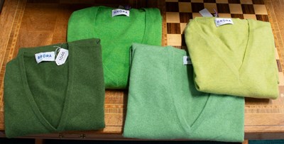 Lot 1048 - Four Brora Cashmere V-Neck Jumpers, in various...