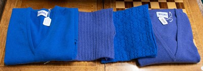 Lot 1049 - Two Blue Brora Cashmere V-Neck Jumpers both...