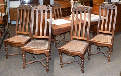 Lot 1305 - A Set of Four Carved Walnut High-backed Dining...