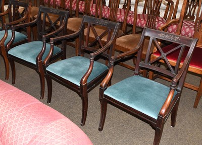 Lot 1345 - A Set of Six Regency Style Open Armchairs,...